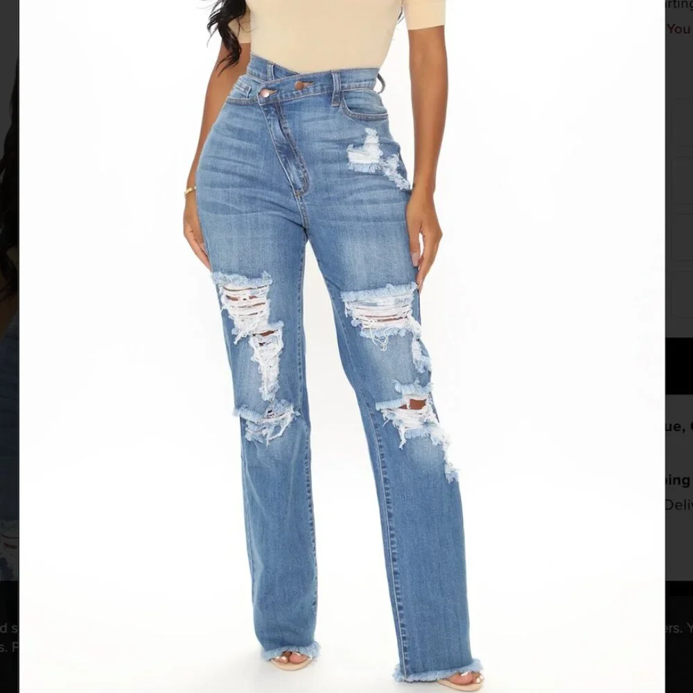NWT! Fashion Nova "Don't Get Crossed Over Slouch Fit" High Rise Jeans Size 7 - Picture 1 of 15